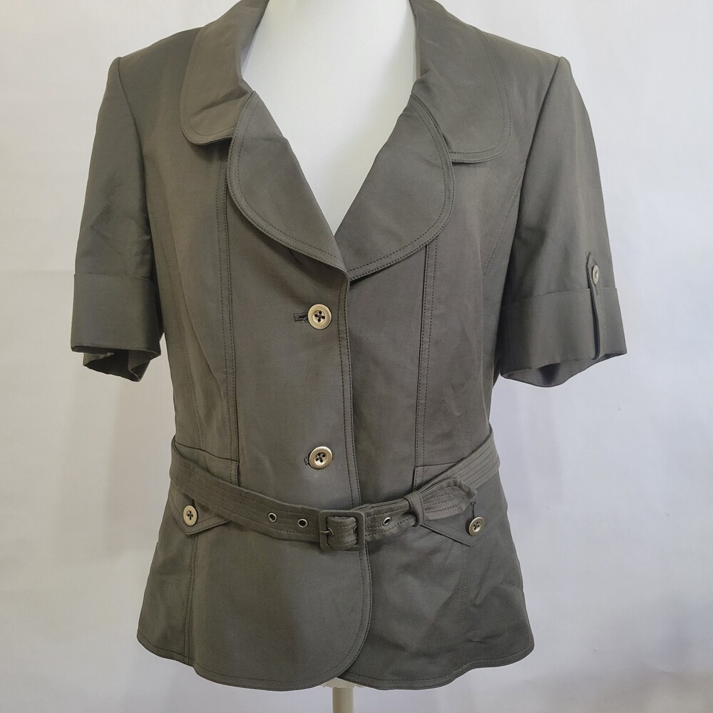 Ellen Tracy NWT single breasted olive green short sleeve jacket blazer size 8